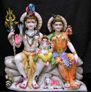 Polished Printed White Marble Gauri Shankar Statue