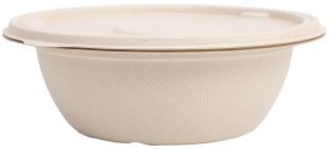 Compostable Bagasse Serving Bowl with Lid, Color : Natural Off-White