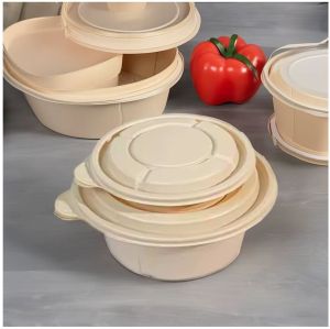 Compostable Sugarcane Bagasse Round Food Container with Lid