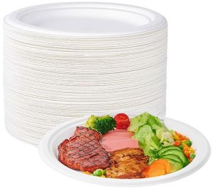 Round Sugarcane Fiber Disposable Dinner Plates, Color : Natural White