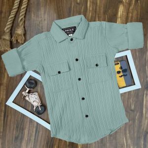 Kids Double Pocket Solid  Full Sleeve Shirt