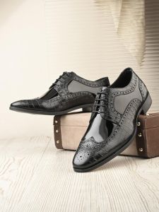 Mens Trendy Leather Formal Shoes, Color : Black