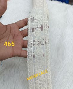 White Floral Thread Embroidery Net Lace