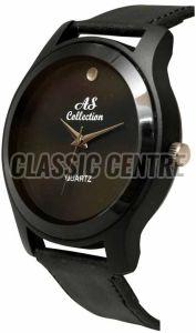 Black Leather Strap Men Analog Watch
