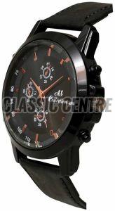 Black Premium Leather Strap Watch