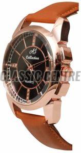 Rose Gold Leather Strap Analog Watch For Men