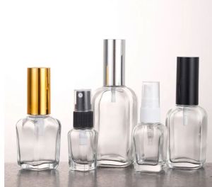 10ml to 100ml Clear Square Glass Bottle with Pump