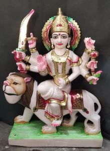 Painted Marble Durga Maa Statue, Color : Multicolor for Used Worship