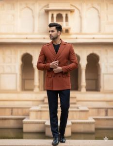 Mens Rust 2 Piece Double Breasted Utility Suit