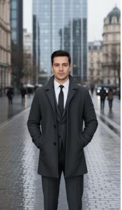 Mens Burnt Black Wool Blend Blazer Pant Set