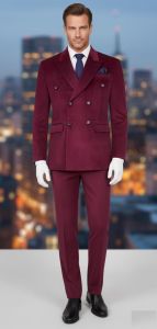 Mens Maroon Double Breasted Slim Fit Suit