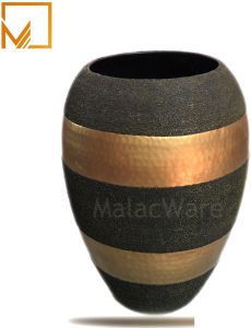 Black Hammered Brass Vase 25x20cm, Packaging Type : Box