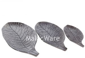 Aluminium Leaf Shape Silver Finish Metal Tray, Color : Nickle