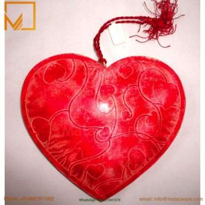 Red Glossy Metal Christmas Hanging Heart - Convex Shape with Engraving