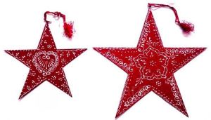 Red Metal Christmas Hanging Star Set OF 2 - Double Layer, Matte Finish