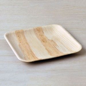 9 Inch Square Areca Leaf Plate, Color : Light Brown