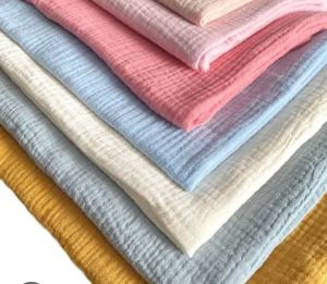 Checked Cotton Double Cloth Fabric, Technics : Washed