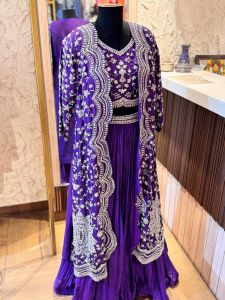 Embroidered Purple Skirt Indowestern Suits Set Wedding Wear