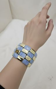 Blue Golden Resin Square Splicing Bracelet