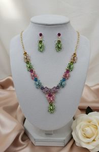 Coloful Flower Enameled Rhinestone Necklace Set