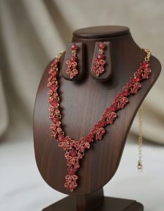 Maroon Imitation Diamond Marquise Bridal Jewelry Set