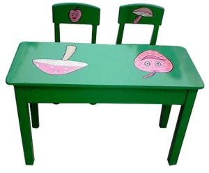 Green Rubber Wooden Play School 2 Seater Table Chair Set