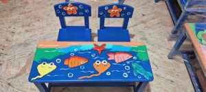 Rectangular Wooden Aquatic Design Kids Table with Chair