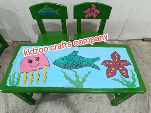 Rubber Wooden 2 Seater Ocean Theme Play School Furniture