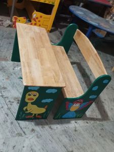 Rubber Wooden Animal Theme Kids Desk, Color : Green Brown