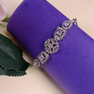 NIPSTec Classic AD Stone Bracelet, Color : Pink & Silver 5.5 Cm