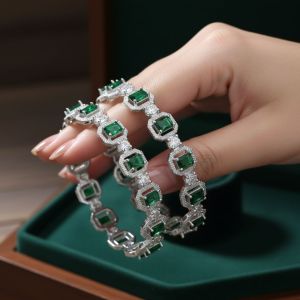 Cubic Zirconia Elegant Green AD Bangles, Brand Name : NIPSTec 2'8