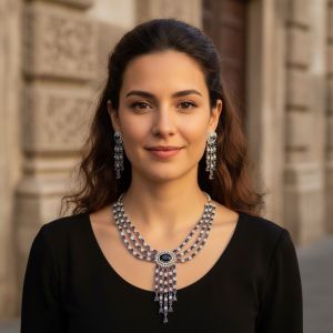 Cubic Zirconia Elegant Sapphire-Voilet Statement Necklace Set