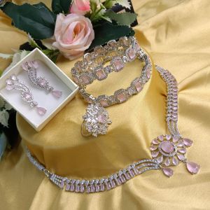 Cubic Zirconia Luxury Pastel Pink Jewelry Set Adjustable