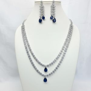 Cubic Zirconia Premium Blue Teardrop Statement Necklace Set