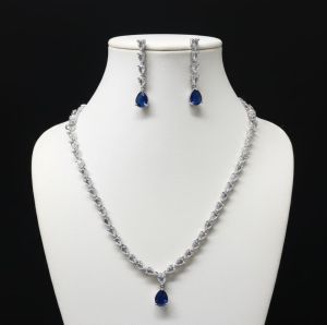 Cubic Zirconia Premium Sapphire Blue AD Necklace Set