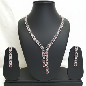 Cubic Zirconia Premium Silver-Tone V-Drop Necklace Set