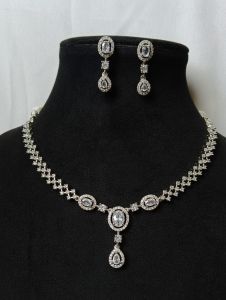 Cubic Zirconia Silver-Tone AD Necklace & Earring Set