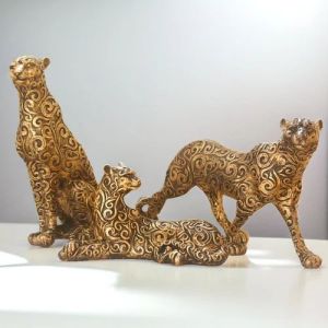 Antique 3 Cheeta Resin Statue, Color : Golden, Packaging Type : Box