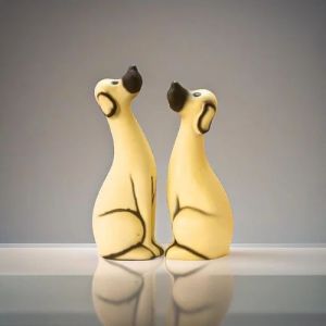 Beige Polyresin Dog Pair Statue for Home Decor