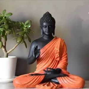 Black and Orange Resin Buddha Statue for Home Decor