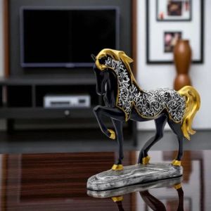 Black Standing Polyresin Horse Statue, Packaging Type : Box