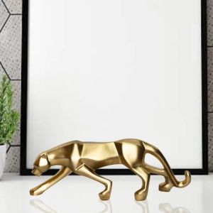 Golden Polyresin Panther Statue, Packaging Type : Box For Home Decor