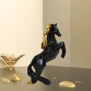 Polyresin Black Jumping Horse Statue, Packaging Type : Box