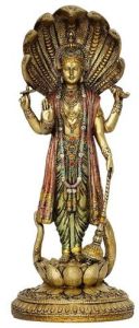 Smooth Finish Polyresin God Vishnu Statue 4.5 X 12 Inch for Home Decor