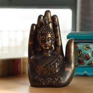 Polyresin Palm Buddha Statue, Color : Copper, Packaging Type : Box