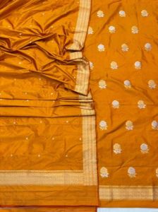 3 Piece Golden Banarasi Weaving Pure Katan Silk Suit