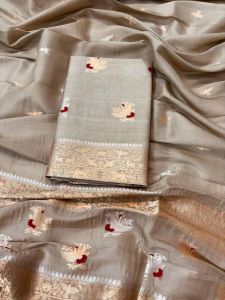 3 Piece Weaving Work Pure Silk Suit