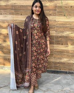 Browm Resham Weaving Ladies Woollen Suit, Color : Brown ( Base )