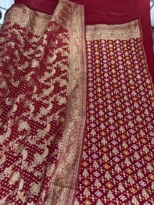 Maroon  Resham Weaving Ladies Woollen Suit