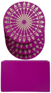 Screen Printed Coaster Set with Holder Agni Design, Shape : Round